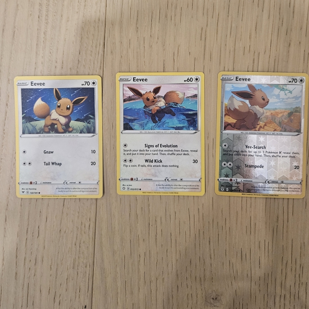 POKEMON TCG Card Eevee Set of 3 Reverse Holo 130/185 052/072 125/203